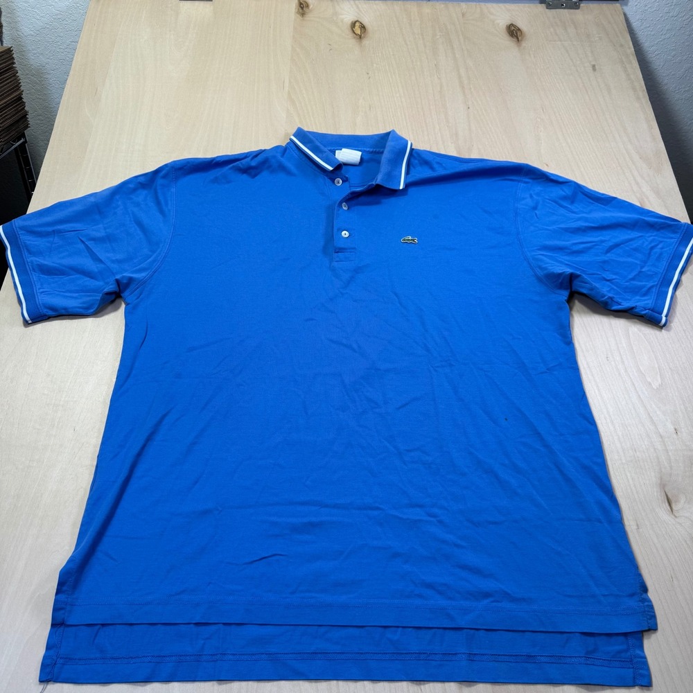 Lacoste Mens XL Blue Short Sleeve Tipped Collar Polo Shirt Crocodile Logo